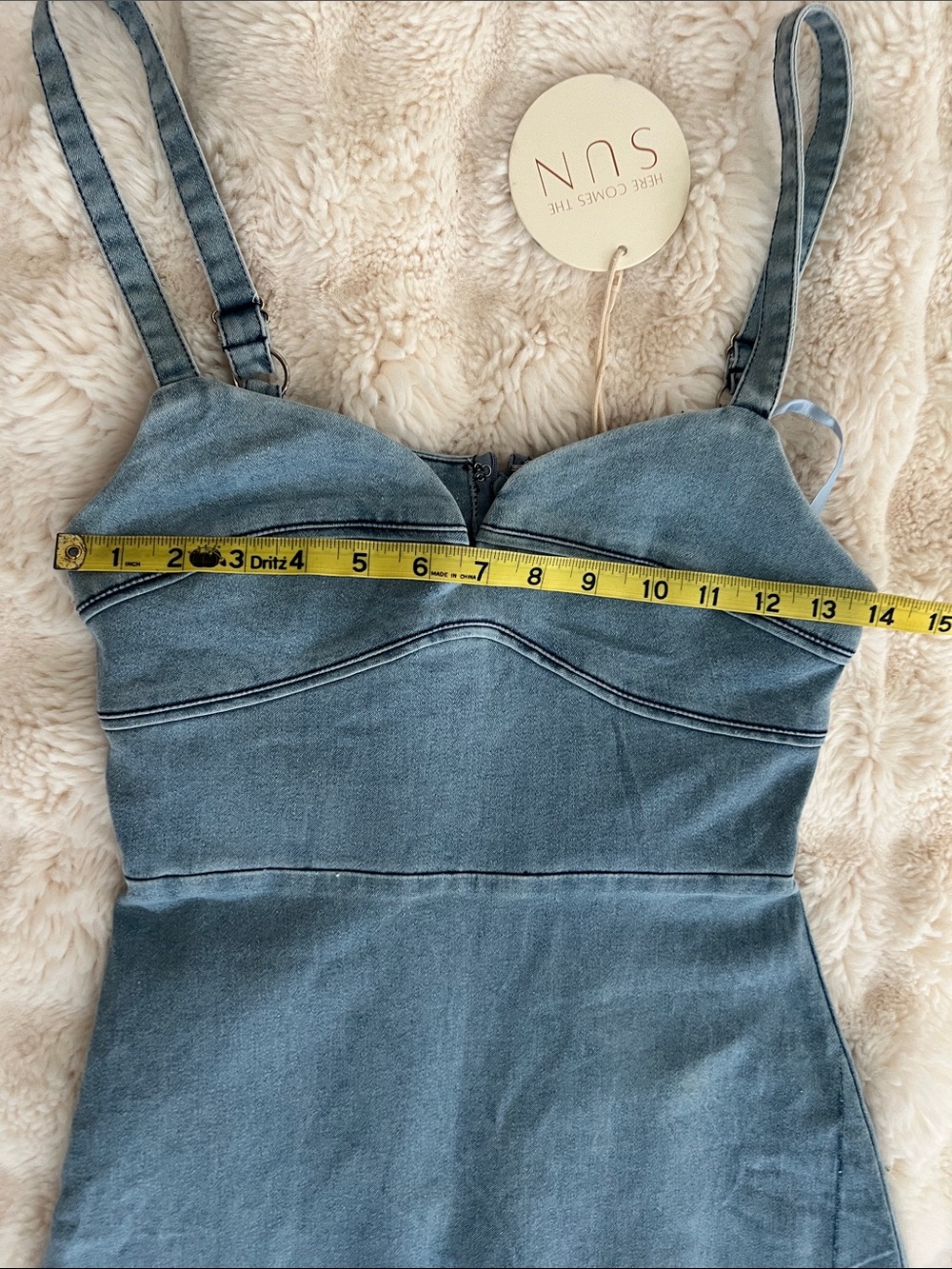 Selfie Leslie Here Comes The Sun Light Blue Denim Maxi Dress size Small NWT - Picture 11 of 16